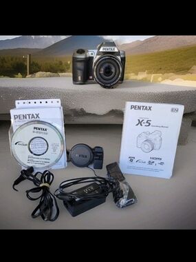 Pentax Silver X-5 Digital Camera with Accessories and Box